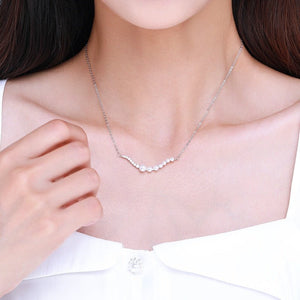 Half Pearl CZ Pave Wave Bar Charm Necklace - Perimade & Co.