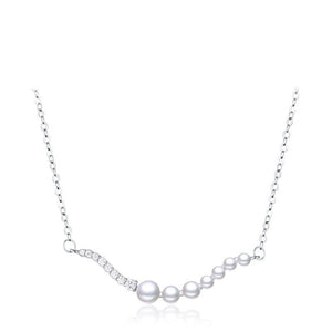 Half Pearl CZ Pave Wave Bar Charm Necklace - Perimade & Co.