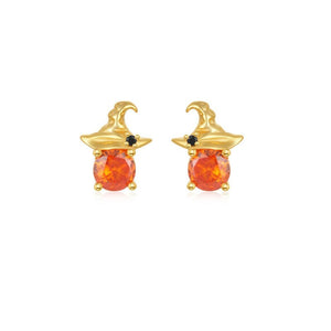 Halloween Witch Hat Orange CZ Stud Earrings - Perimade & Co.