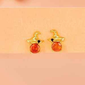 Halloween Witch Hat Orange CZ Stud Earrings - Perimade & Co.