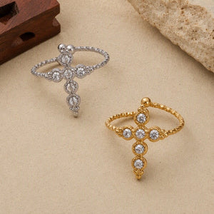 Hammered Band CZ Cross Open Bypass Ring - Perimade & Co.