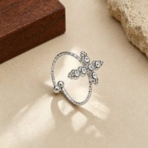 Hammered Band CZ Cross Open Bypass Ring - Perimade & Co.
