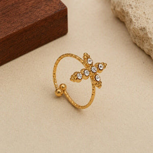 Hammered Band CZ Cross Open Bypass Ring - Perimade & Co.