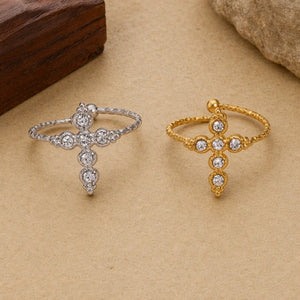 Hammered Band CZ Cross Open Bypass Ring - Perimade & Co.
