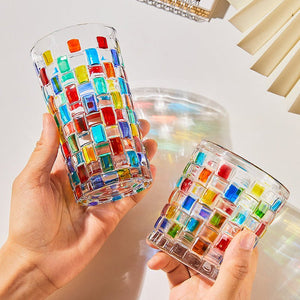 Hand - Painted Grid Woven Drinking Glass - Perimade & Co.