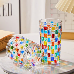 Hand - Painted Grid Woven Drinking Glass - Perimade & Co.