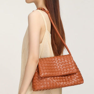 Handwoven Leather Flap Shoulder Handbag - Perimade & Co.