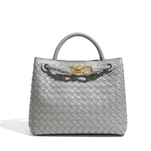 Handwoven Leather Knot Clasp Tote Handbag - Perimade & Co.