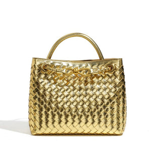 Handwoven Leather Knot Clasp Tote Handbag - Perimade & Co.