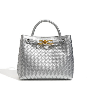 Handwoven Leather Knot Clasp Tote Handbag - Perimade & Co.