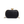 Black woven handbag with gold accents on a white background