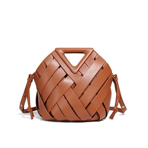 HandWoven Leather Rhombus Bucket Handbag - Perimade & Co.