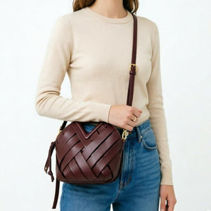 HandWoven Leather Rhombus Bucket Handbag - Perimade & Co.