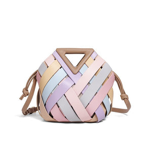 HandWoven Leather Rhombus Bucket Handbag - Perimade & Co.