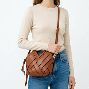 HandWoven Leather Rhombus Bucket Handbag - Perimade & Co.