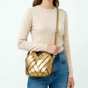 HandWoven Leather Rhombus Bucket Handbag - Perimade & Co.