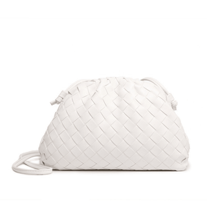 White woven handbag on a white background