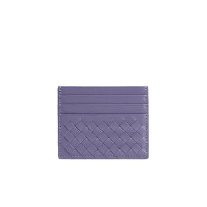 Purple woven cardholder on a white background