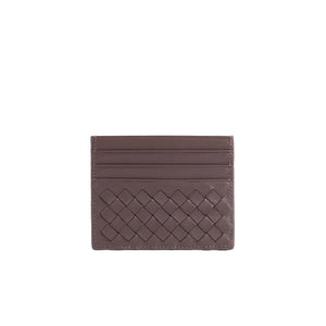 Brown woven cardholder on a white background
