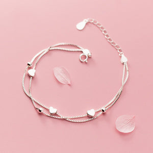 Heart Bead Charm Double Box Chain Bracelet - Perimade & Co.