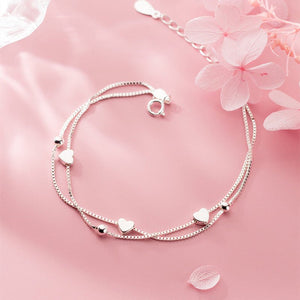 Heart Bead Charm Double Box Chain Bracelet - Perimade & Co.
