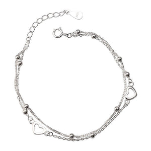 Heart Charm Bead Double Chain Bracelet - Perimade & Co.