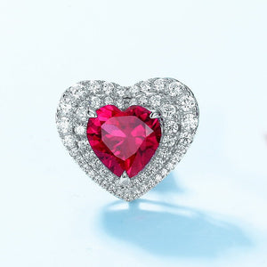 Heart Ruby Halo Wedding Statement Earrings - Perimade & Co.