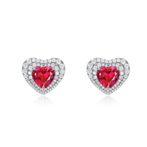 Heart Ruby Halo Wedding Statement Earrings - Perimade & Co.