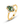 Gold ring with a green gemstone and two small diamonds on a white background