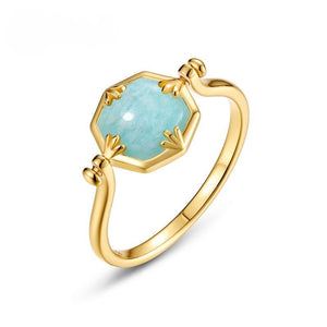Hexagon Seafoam Mint Amazonite Crown Ring - Perimade & Co.