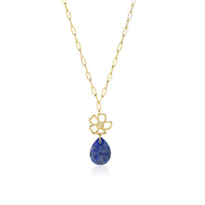 Hollow Floral Teardrop Stone Charm Necklace - Perimade & Co.