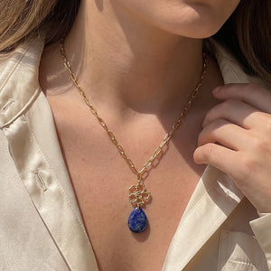 Hollow Floral Teardrop Stone Charm Necklace - Perimade & Co.