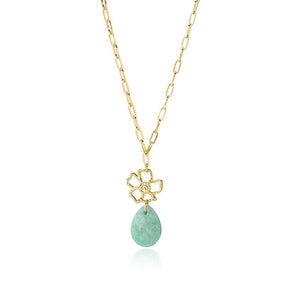 Hollow Floral Teardrop Stone Charm Necklace - Perimade & Co.