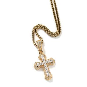 Iced Out Pink CZ Cross Box Chain Necklace - Perimade & Co.
