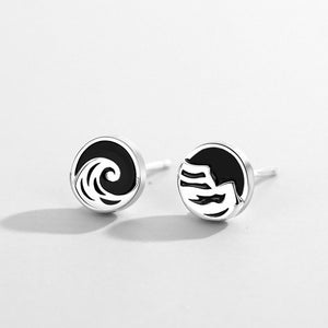 Orecchini a bottone con onda del mare montagna oceano