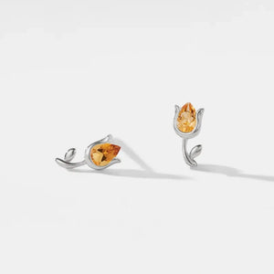 Tiny Small Citrine Tulip Flower Stud Earrings