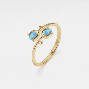 Turquoise Tulip Flower Stacking Bypass Ring