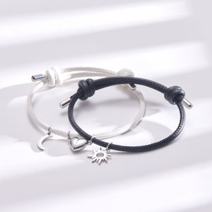 Magnetic Heart Sun Moon Couple Rope Bracelet