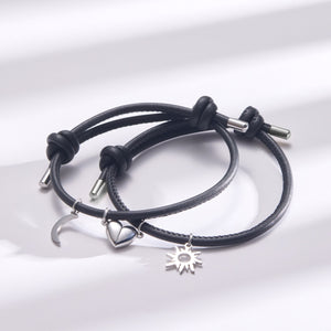 Magnetic Heart Sun Moon Couple Rope Bracelet