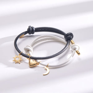 Magnetic Heart Sun Moon Couple Rope Bracelet