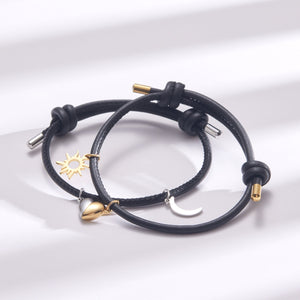 Magnetic Heart Sun Moon Couple Rope Bracelet