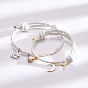 Magnetic Heart Sun Moon Couple Rope Bracelet