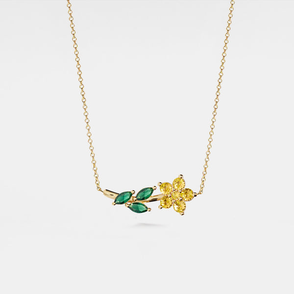 Color Gemstone Flower Pendant Necklace