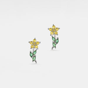 Small Purple Yellow Flower Stud Earrings