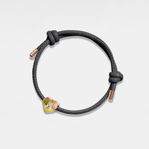 Heart Custom Photo Charm Leather Bracelet