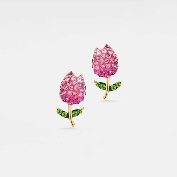 Pink Tulip Flower Stud Earrings