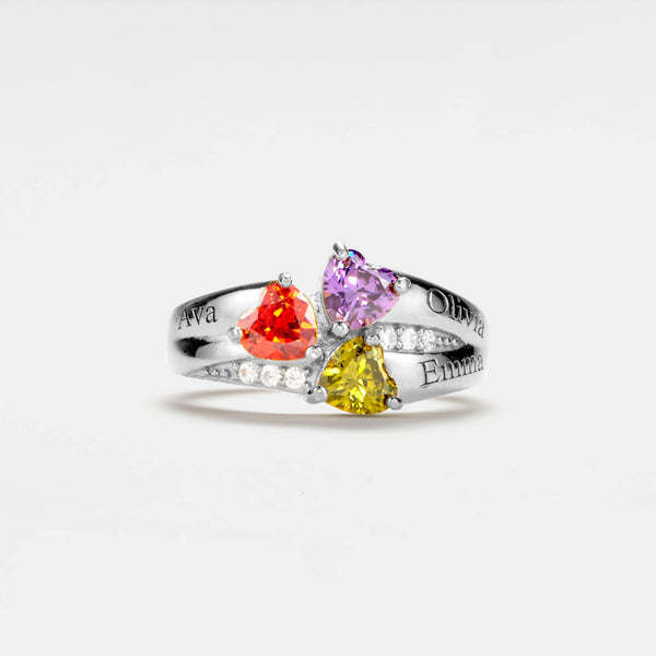 Three Stone Heart Birthstone Wedding Ring