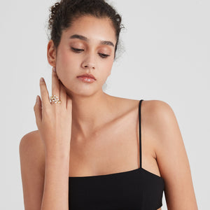 Bague empilable à contourner en forme de feuille d'olivier