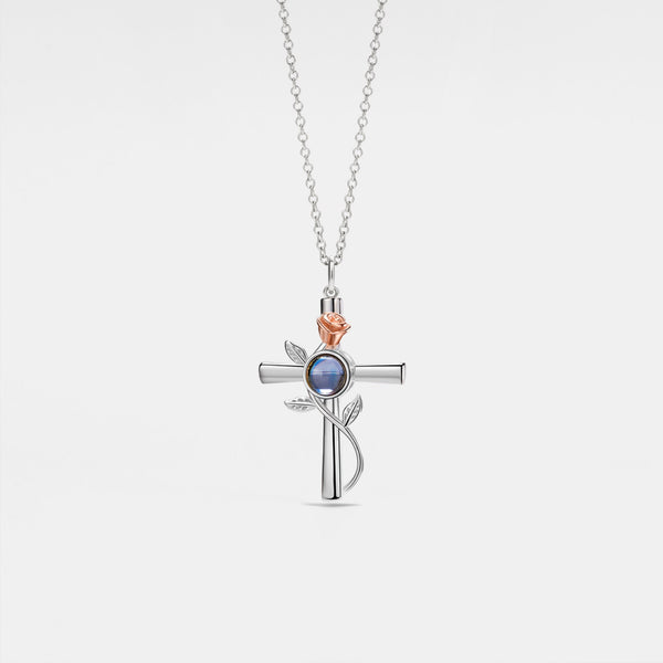 Rose Cross Photo Projection Necklace
