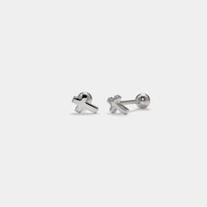 Tiny Small Cross Screw Back Stud Earrings